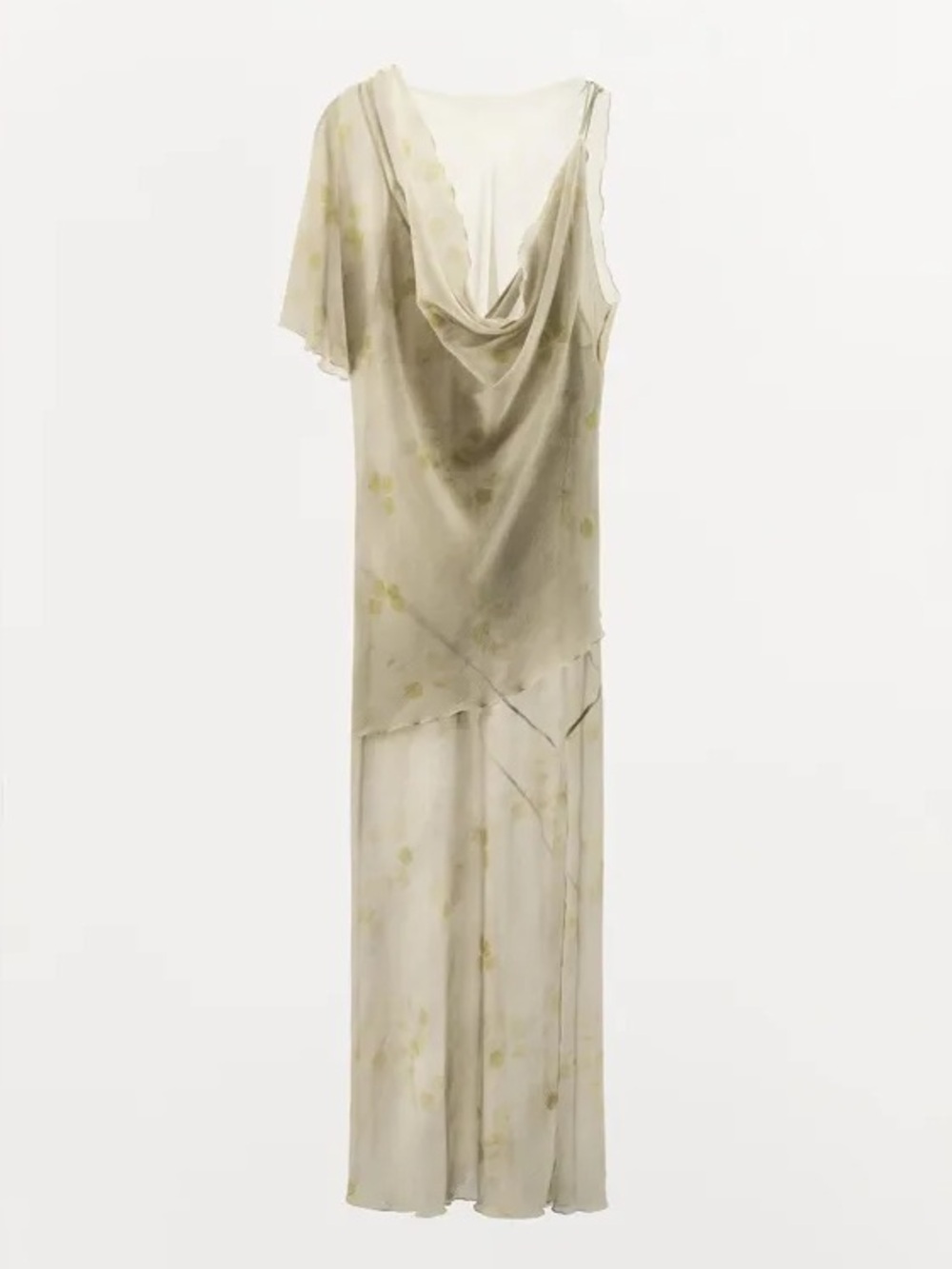 ZARA delicate floral print one-shoulder cape dress